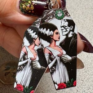 Coffin-Shaped Earrings with Gothic Art